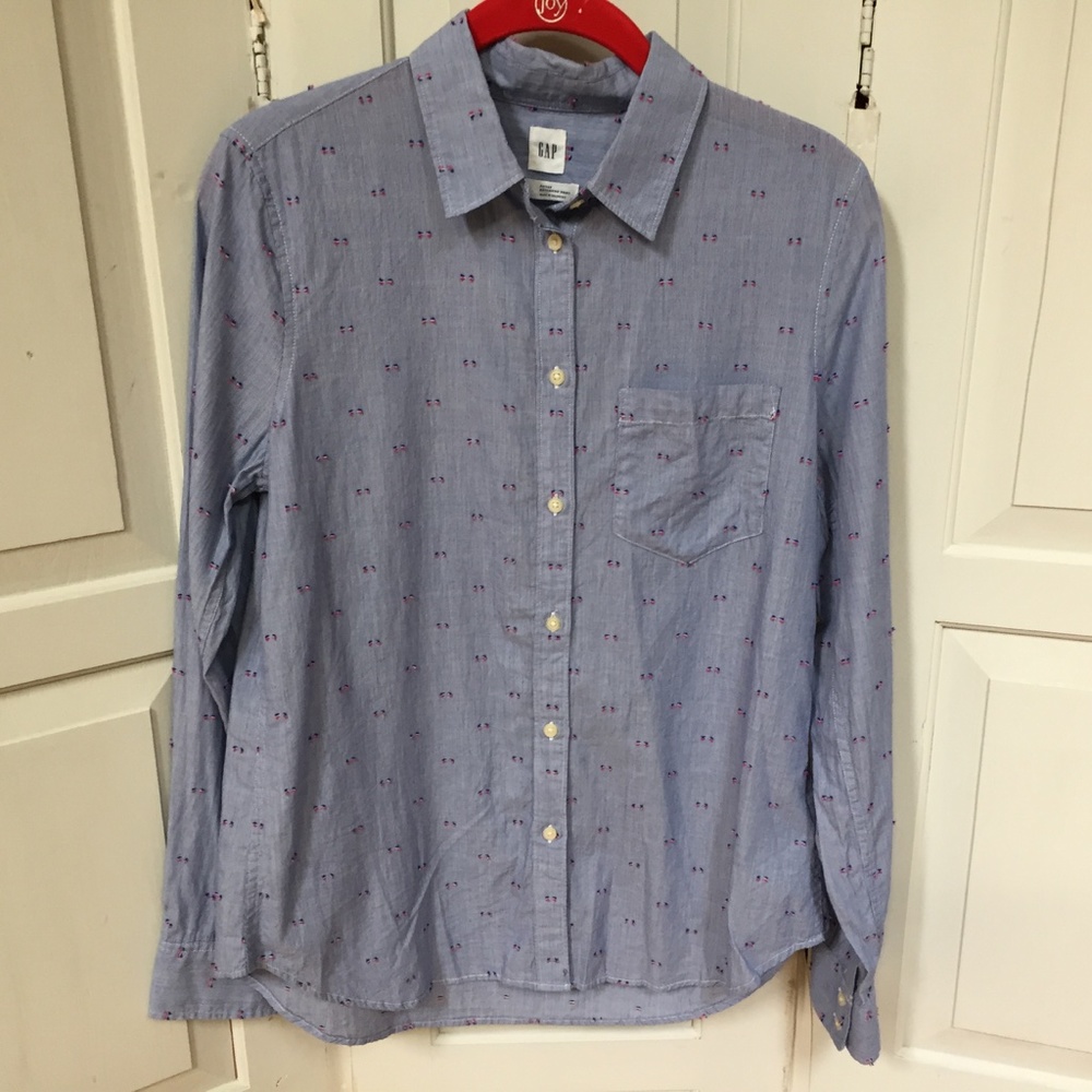 GAP Blue, Red, & White Striped Cotton Boyfriend Shirt